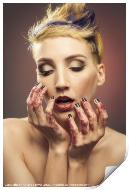 Young Woman With Glittered Hands And Lips Print by Amanda Elwell