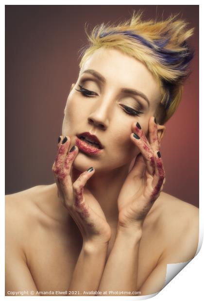 Young Woman With Glittered Hands And Lips Print by Amanda Elwell