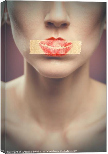 Tape Over Lips Canvas Print by Amanda Elwell
