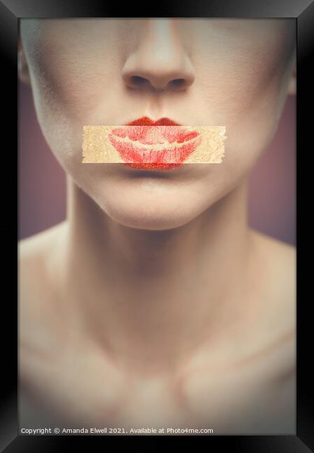 Tape Over Lips Framed Print by Amanda Elwell