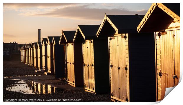 Sunkissed Freezing Beach huts. Print by Mark Ward