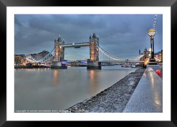 London Tower Bridge and Embankment Framed Mounted Print by DAVID SAUNDERS