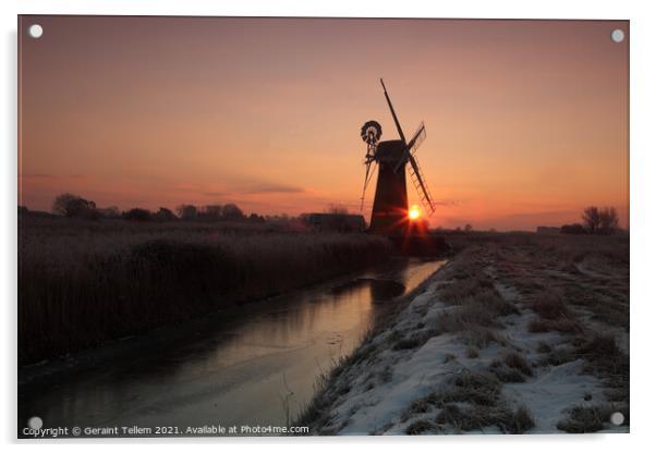 St Benet's Mill at dawn, Norfolk Broads, UK Acrylic by Geraint Tellem ARPS