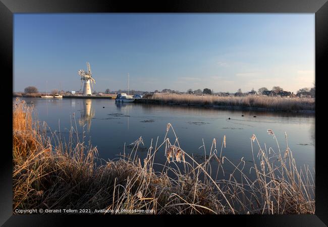 Thurne Mill and river Thurne, winter morning, Norfolk Broads, UK Framed Print by Geraint Tellem ARPS