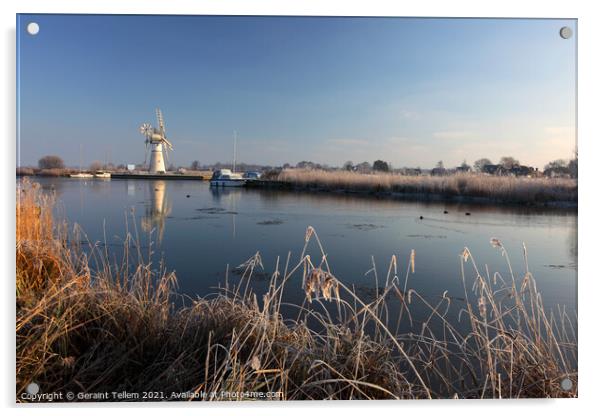 Thurne Mill and river Thurne, winter morning, Norfolk Broads, UK Acrylic by Geraint Tellem ARPS