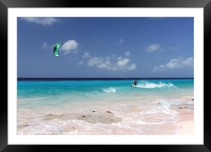 Bonaire: Kite Surfing at Atlantis Beach Framed Mounted Print by Kasia Design