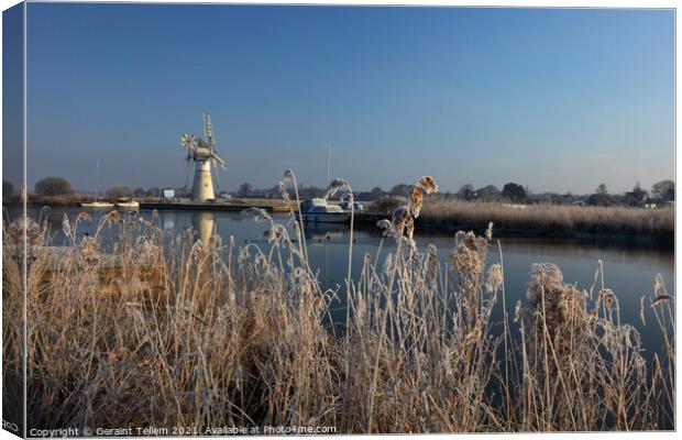 Thurne Mill and river Thurne, winter morning, Norfolk Broads, UK Canvas Print by Geraint Tellem ARPS
