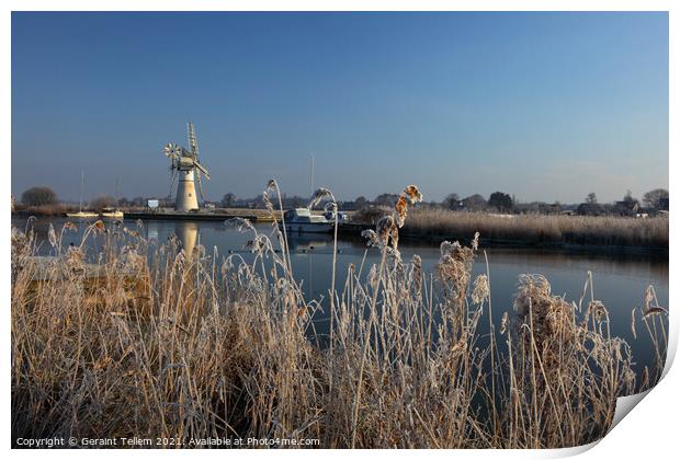 Thurne Mill and river Thurne, winter morning, Norfolk Broads, UK Print by Geraint Tellem ARPS