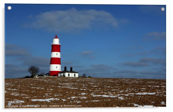 Happisburgh Lighthouse in winter, North Norfolk UK Acrylic by Geraint Tellem ARPS