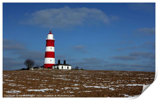 Happisburgh Lighthouse in winter, North Norfolk UK Print by Geraint Tellem ARPS