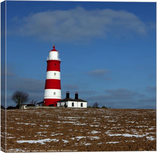 Happisburgh Lighthouse in winter, North Norfolk UK Canvas Print by Geraint Tellem ARPS