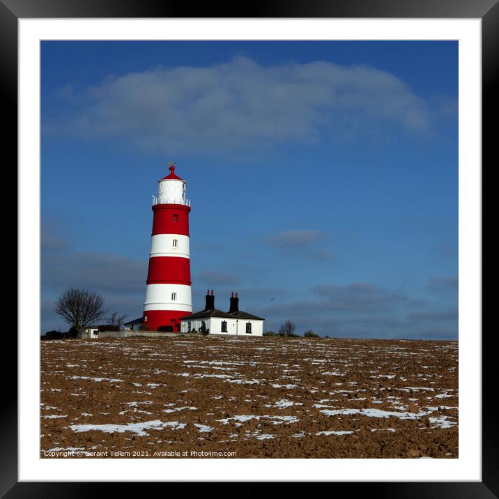 Happisburgh Lighthouse in winter, North Norfolk UK Framed Mounted Print by Geraint Tellem ARPS