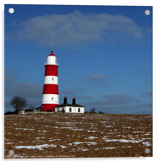 Happisburgh Lighthouse in winter, North Norfolk UK Acrylic by Geraint Tellem ARPS