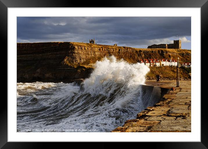 The Whitby East Pier Harbour Wall Waves Framed Mounted Print by Paul M Baxter