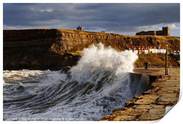 The Whitby East Pier Harbour Wall Waves Print by Paul M Baxter