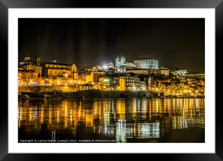 Porto By Night Framed Mounted Print by Lynne Morris (Lswpp)