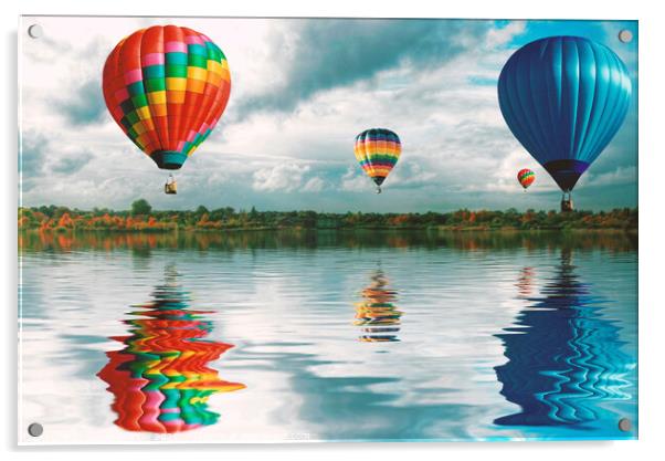 Hot Air Balloons reflecting over water Acrylic by Simon Marlow