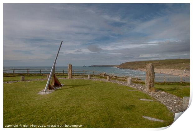 Perrnaporth Sundial - Cornwall Print by Glen Allen