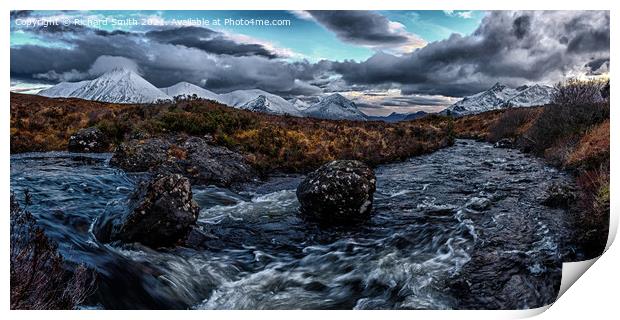 Allt Dubh and the Red and Black Cuillin. Print by Richard Smith