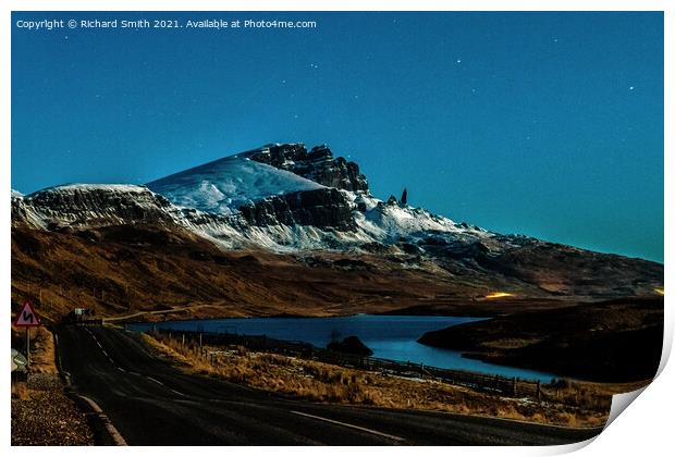 The Storr under the light of a full moon. Print by Richard Smith