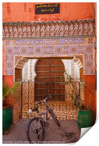 Moroccan doorway and bicycle Print by Kevin Hellon