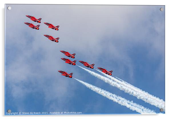 Red Arrows Tight Formation With Smoke Acrylic by Steve de Roeck
