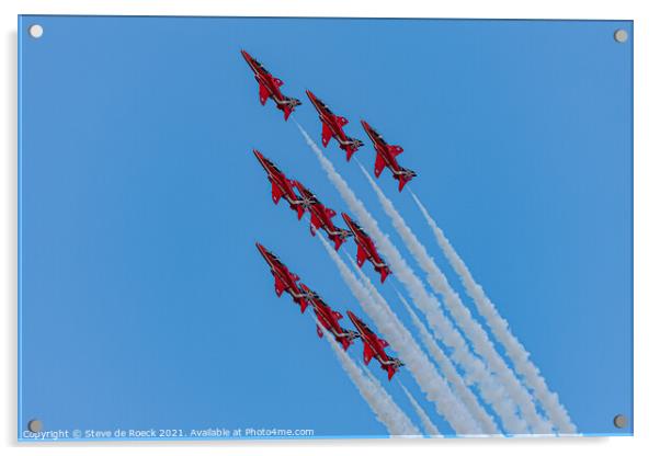 Red Arrows In Close Formation Acrylic by Steve de Roeck