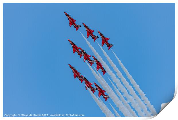 Red Arrows In Close Formation Print by Steve de Roeck