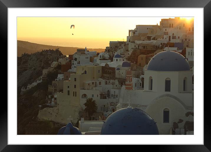 sunset oia with parachute Framed Mounted Print by milena boeva