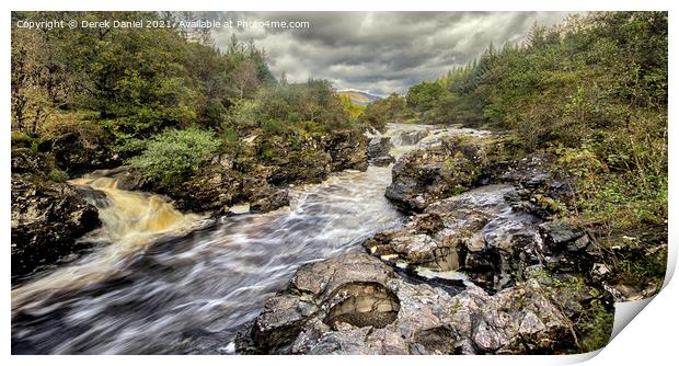 The fast flowing river through Glen Orchy Print by Derek Daniel