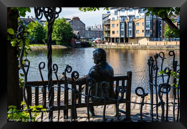 Bronze sculpture overlooking the Water of Leith Framed Print by Angus McComiskey