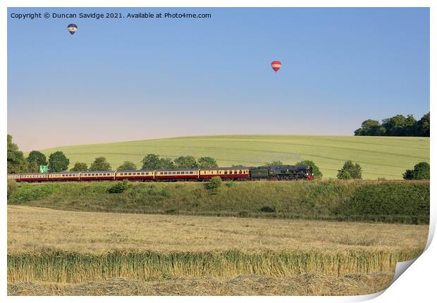 Steam train v the hot air balloon  Print by Duncan Savidge