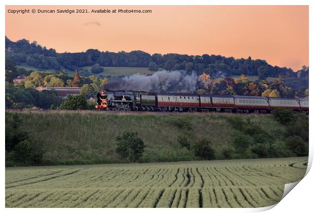 Steam train in the late evening sun Print by Duncan Savidge