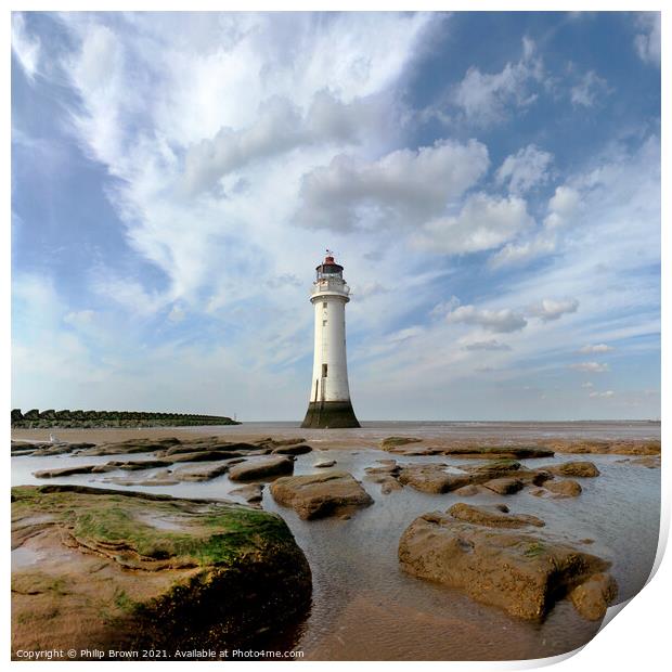 New Brighton Lighthouse, The Wirral, Uk Print by Philip Brown