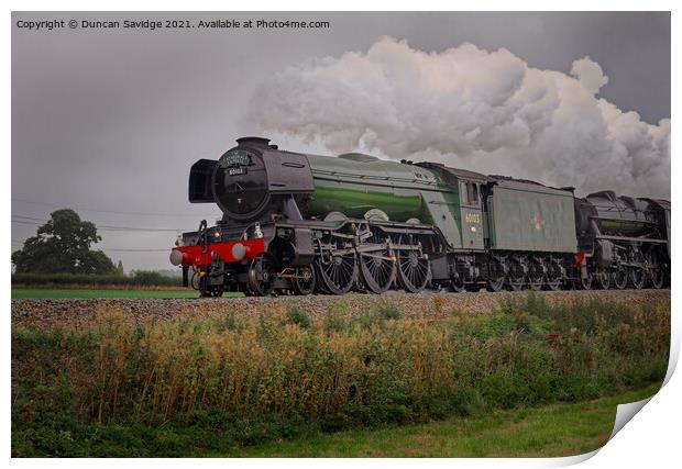 Flying Scotsman steam train with black 5 moody clo Print by Duncan Savidge