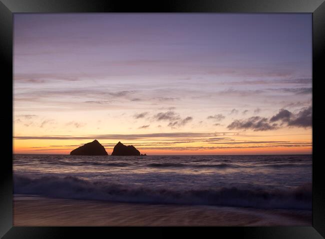 sunset at holywell bay, newquay UK Framed Print by chris smith