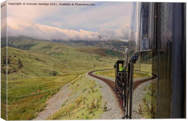 Reflections of a Mountain train Snowdon  Canvas Print by Duncan Savidge