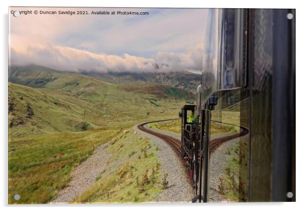 Reflections of a Mountain train Snowdon  Acrylic by Duncan Savidge