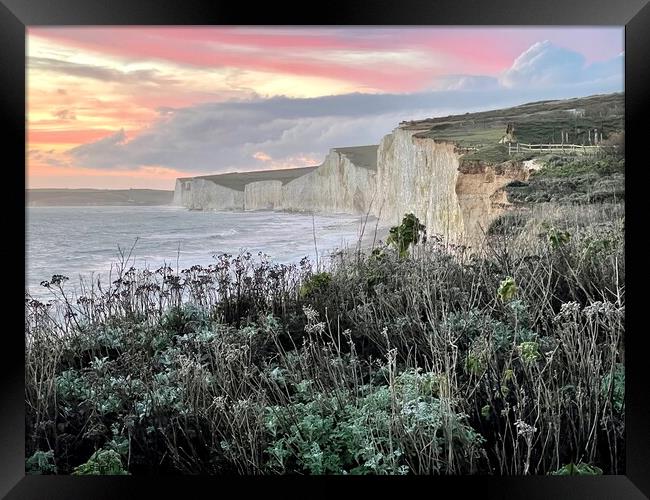 Sunset at Birling Gap Framed Print by Sarah Hesse