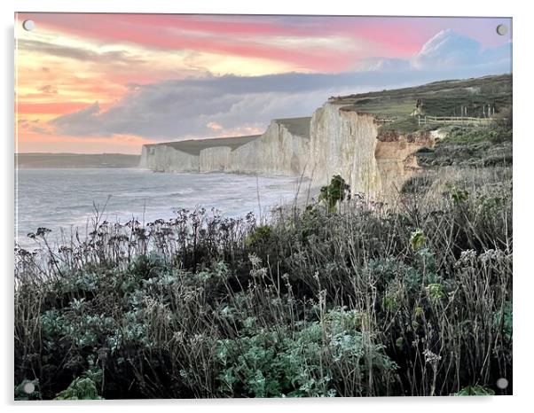 Sunset at Birling Gap Acrylic by Sarah Hesse