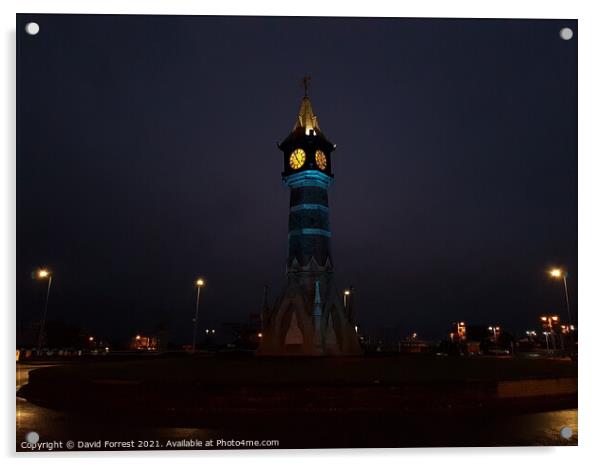Skegness Clock Tower at Night Acrylic by David Forrest