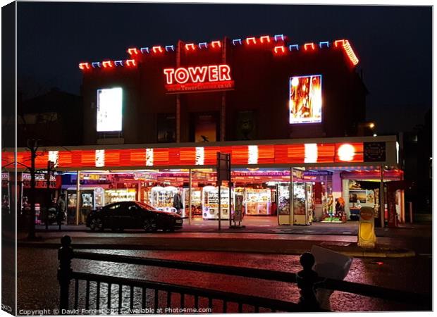 Tower arcade at Skegness at night Canvas Print by David Forrest
