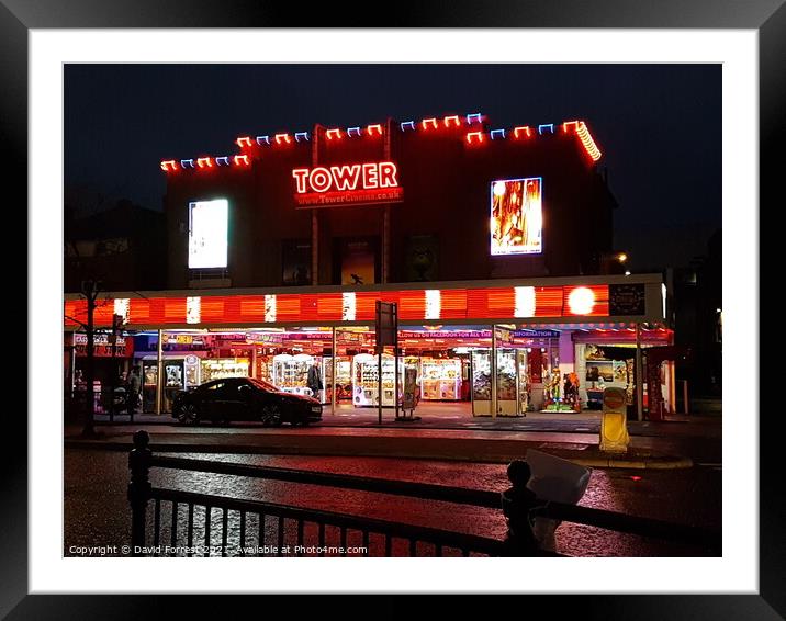 Tower arcade at Skegness at night Framed Mounted Print by David Forrest
