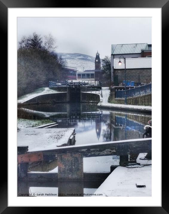 Stalybridge reflecting in the Canal Framed Mounted Print by Sarah Paddison