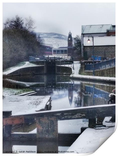 Stalybridge reflecting in the Canal Print by Sarah Paddison