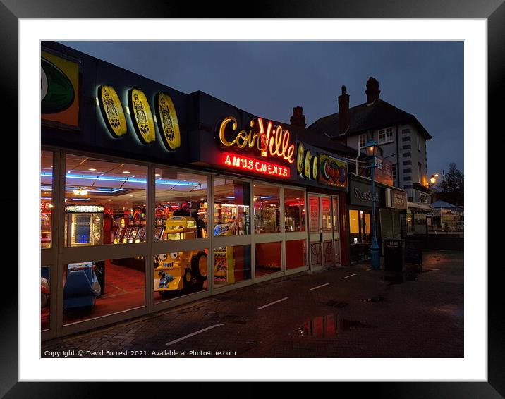 Coinsville Amusements Skegness at night Framed Mounted Print by David Forrest