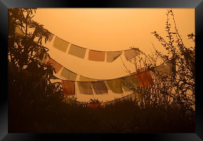 Prayer Flags and Mist Poon Hill Framed Print by Serena Bowles