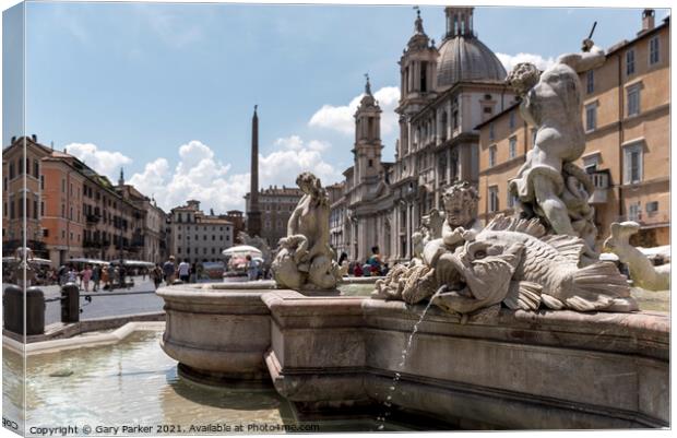 Piazza Navona Fish Sculpture Canvas Print by Gary Parker