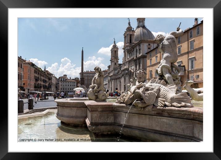 Piazza Navona Fish Sculpture Framed Mounted Print by Gary Parker