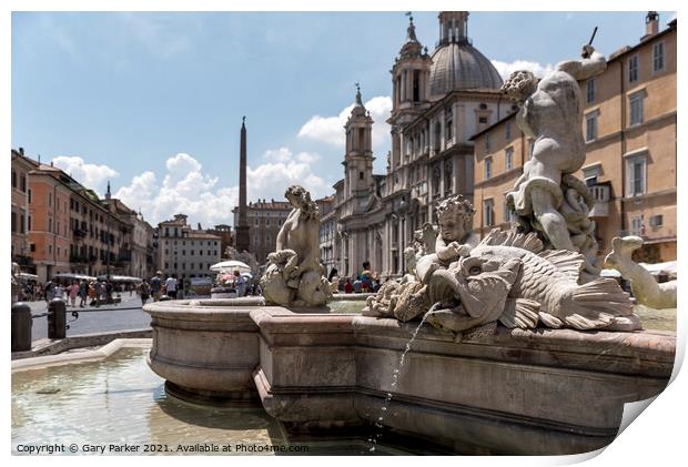 Piazza Navona Fish Sculpture Print by Gary Parker